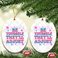 Striped Glitter Effect Printed Trans Rights Ceramic Ornament Be Yourself They Will Adjust
