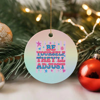 Striped Glitter Effect Printed Trans Rights Ceramic Ornament Be Yourself They Will Adjust