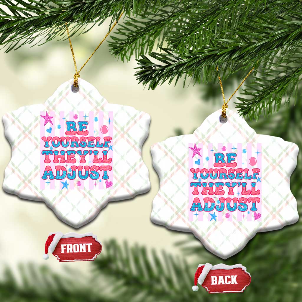 Striped Glitter Effect Printed Trans Rights Ceramic Ornament Be Yourself They Will Adjust