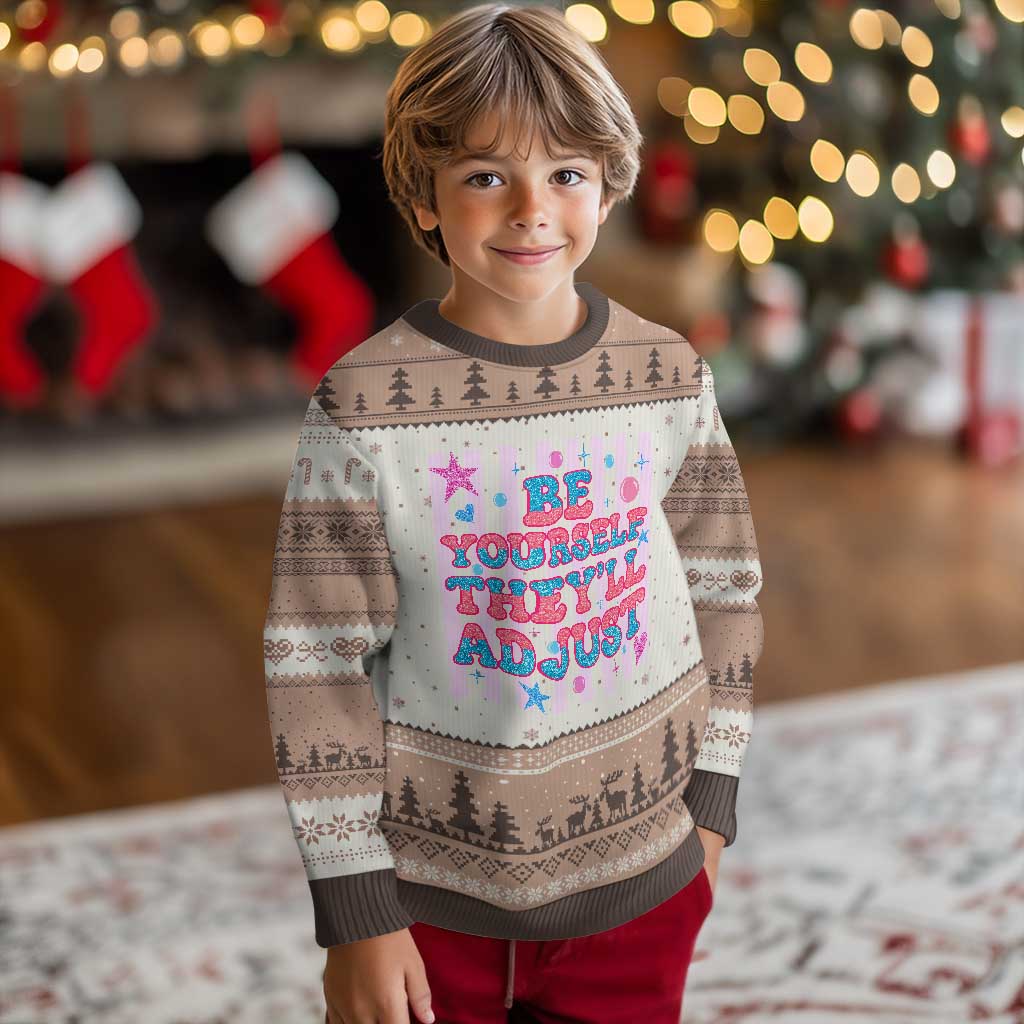Striped Glitter Effect Printed Trans Rights Ugly Christmas Sweater Be Yourself They Will Adjust