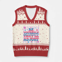 Striped Glitter Effect Printed Trans Rights V-Neck Knit Sweater Vest Be Yourself They Will Adjust