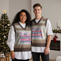 Striped Glitter Effect Printed Trans Rights V-Neck Knit Sweater Vest Be Yourself They Will Adjust