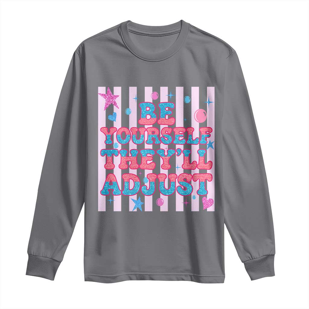 Striped Glitter Effect Printed Trans Rights Long Sleeve Shirt Be Yourself They Will Adjust