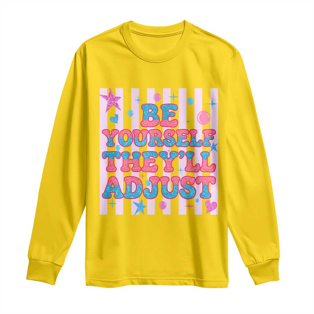 Striped Glitter Effect Printed Trans Rights Long Sleeve Shirt Be Yourself They Will Adjust