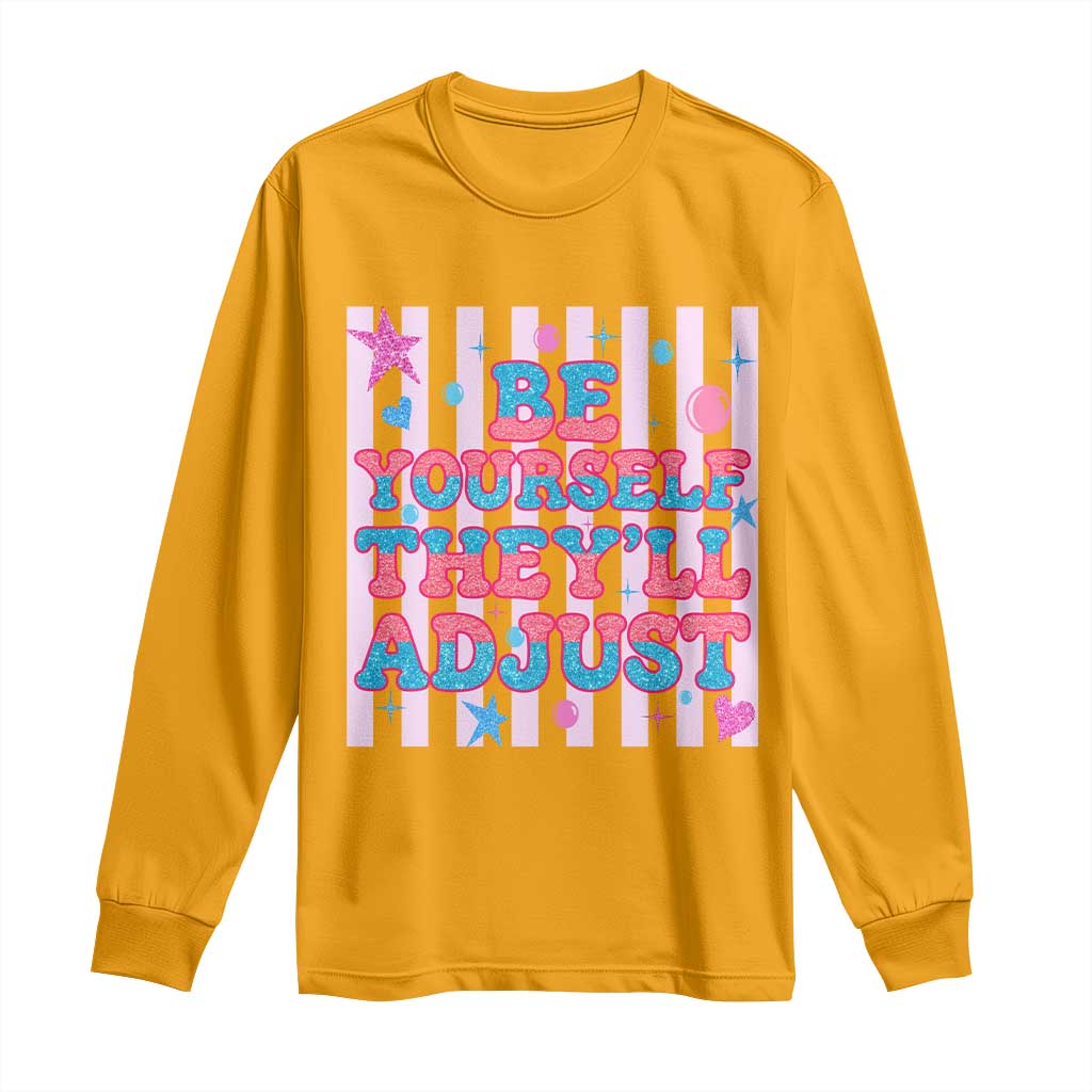 Striped Glitter Effect Printed Trans Rights Long Sleeve Shirt Be Yourself They Will Adjust