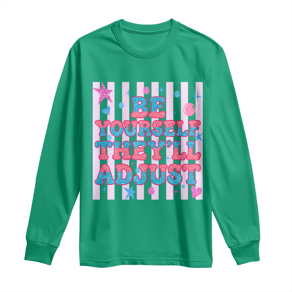 Striped Glitter Effect Printed Trans Rights Long Sleeve Shirt Be Yourself They Will Adjust