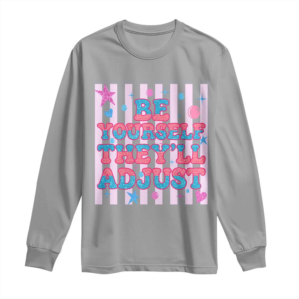 Striped Glitter Effect Printed Trans Rights Long Sleeve Shirt Be Yourself They Will Adjust