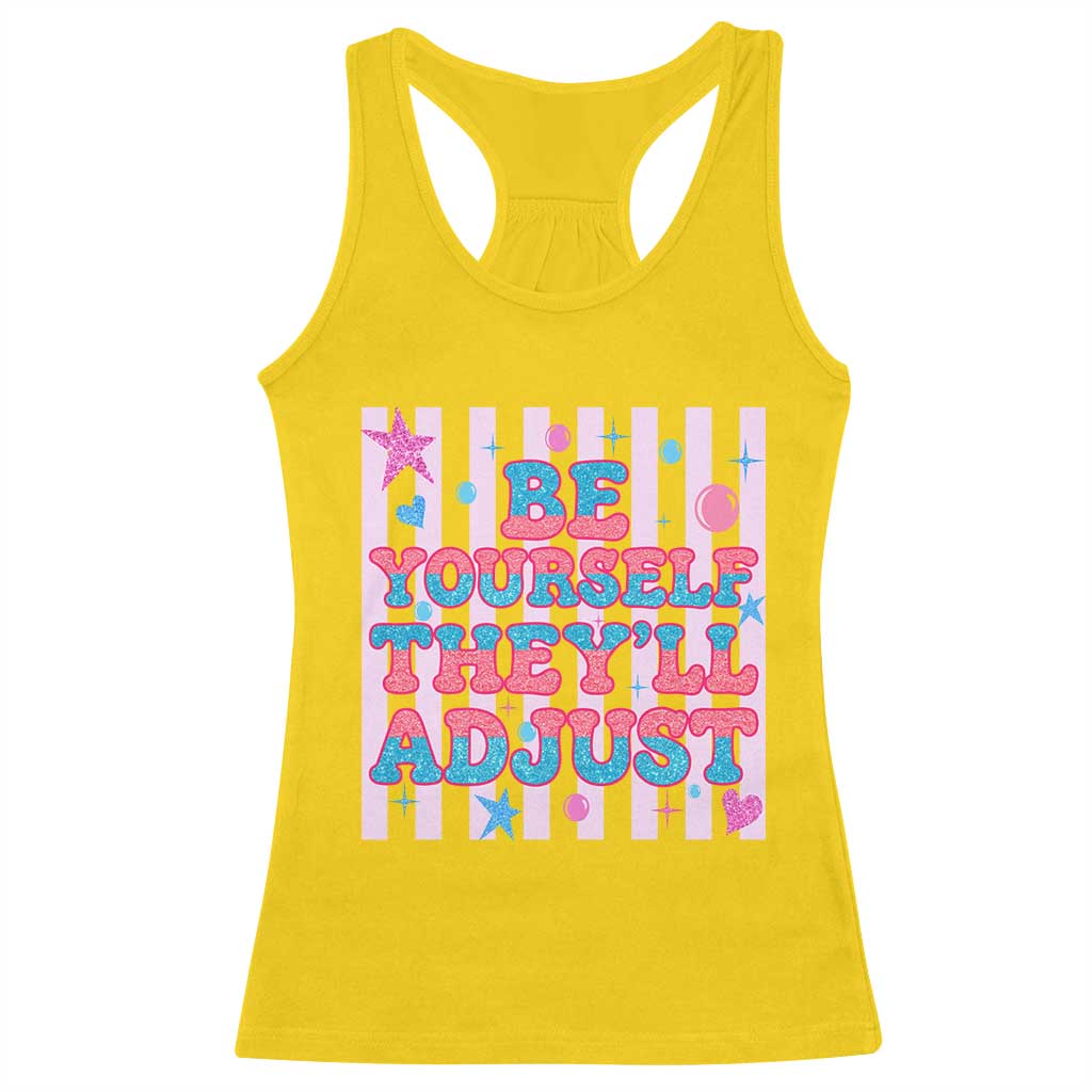 Striped Glitter Effect Printed Trans Rights Racerback Tank Top Be Yourself They Will Adjust