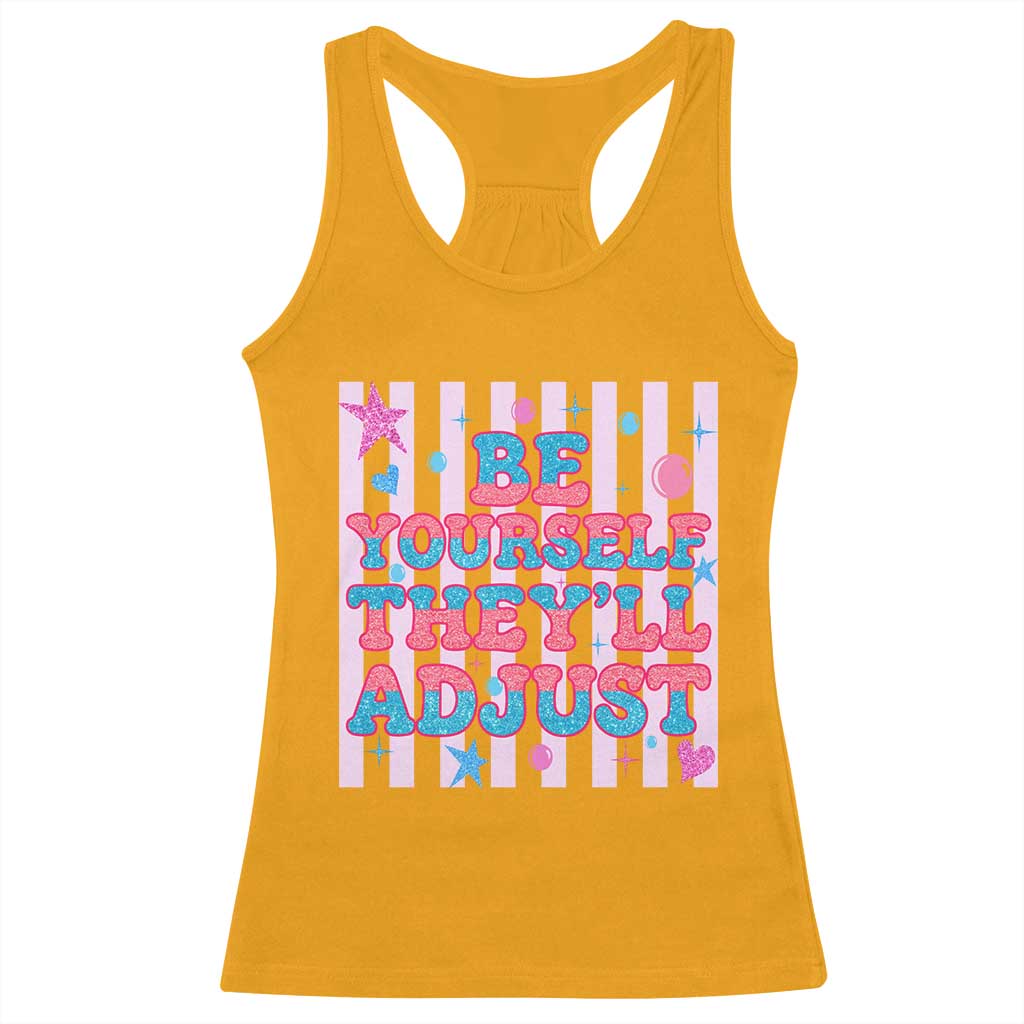 Striped Glitter Effect Printed Trans Rights Racerback Tank Top Be Yourself They Will Adjust