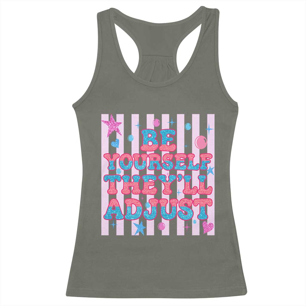 Striped Glitter Effect Printed Trans Rights Racerback Tank Top Be Yourself They Will Adjust