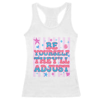 Striped Glitter Effect Printed Trans Rights Racerback Tank Top Be Yourself They Will Adjust