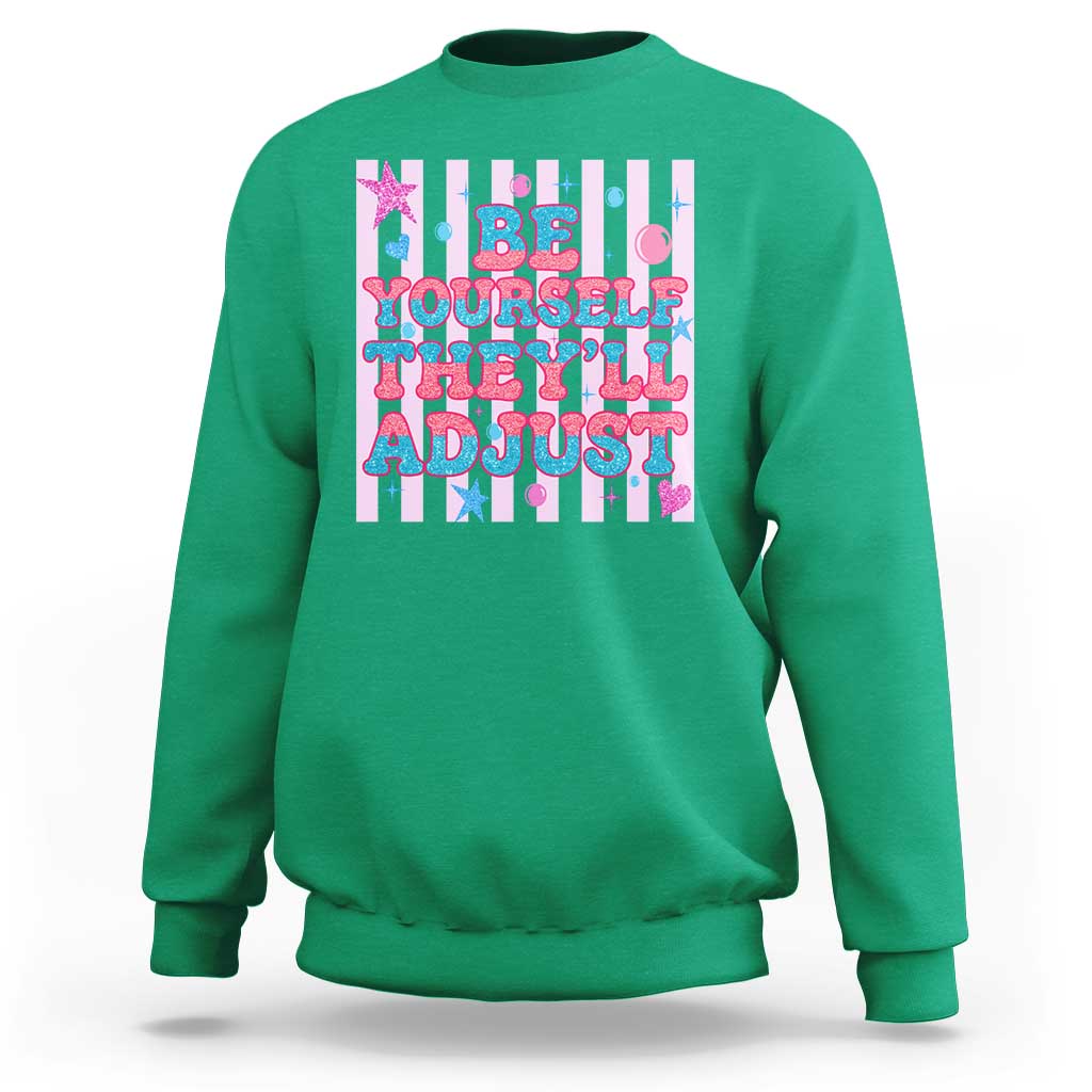 Striped Glitter Effect Printed Trans Rights Sweatshirt Be Yourself They Will Adjust