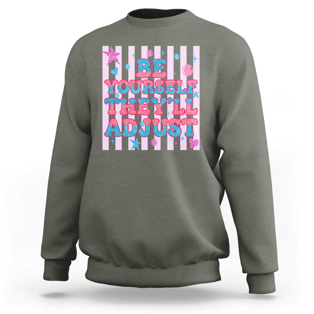 Striped Glitter Effect Printed Trans Rights Sweatshirt Be Yourself They Will Adjust