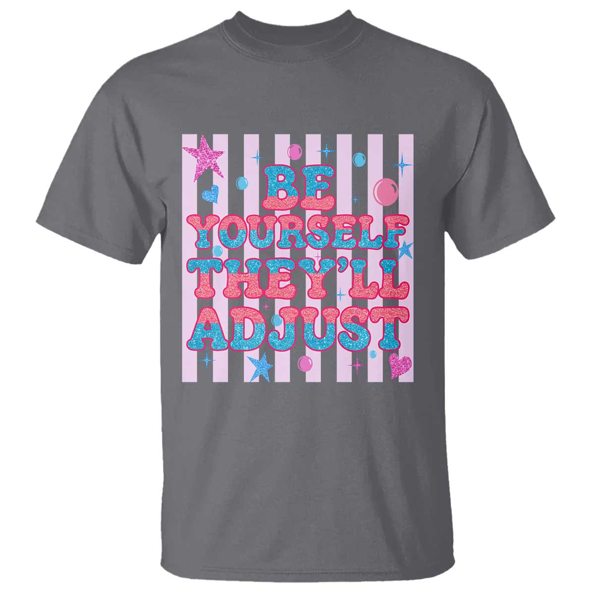 Striped Glitter Effect Printed Trans Rights T Shirt Be Yourself They Will Adjust