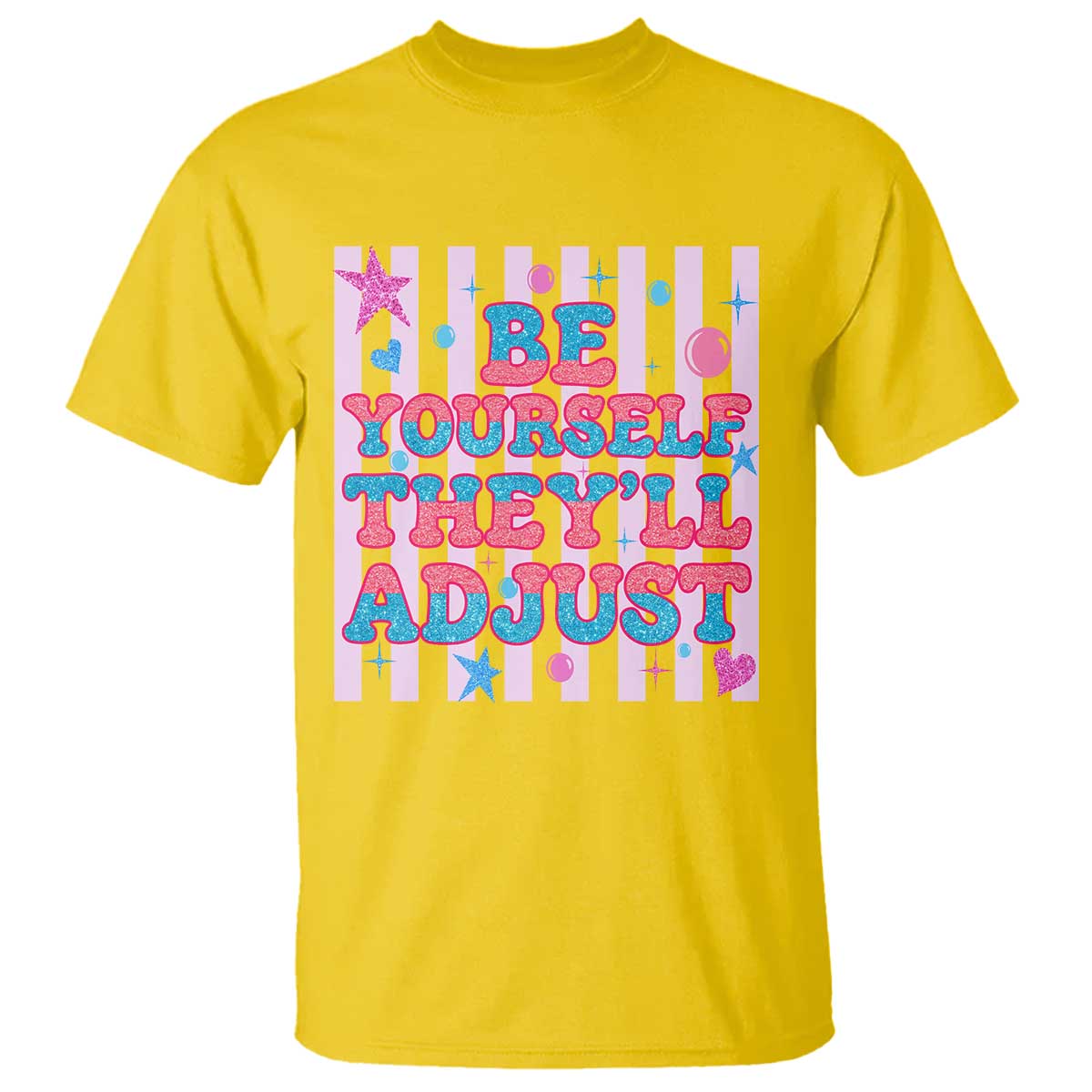 Striped Glitter Effect Printed Trans Rights T Shirt Be Yourself They Will Adjust