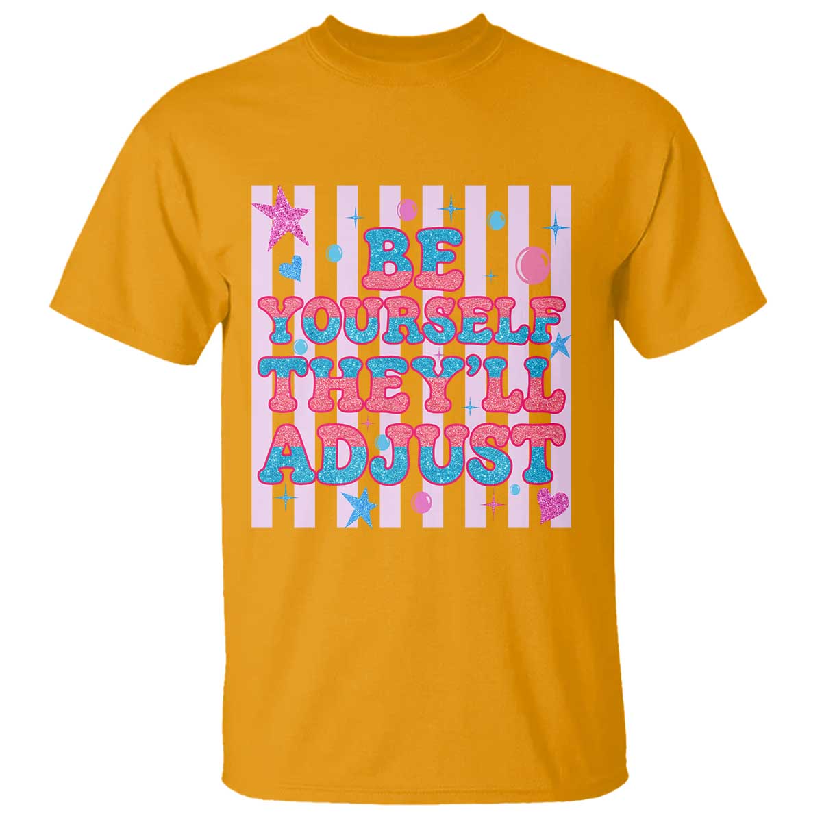 Striped Glitter Effect Printed Trans Rights T Shirt Be Yourself They Will Adjust