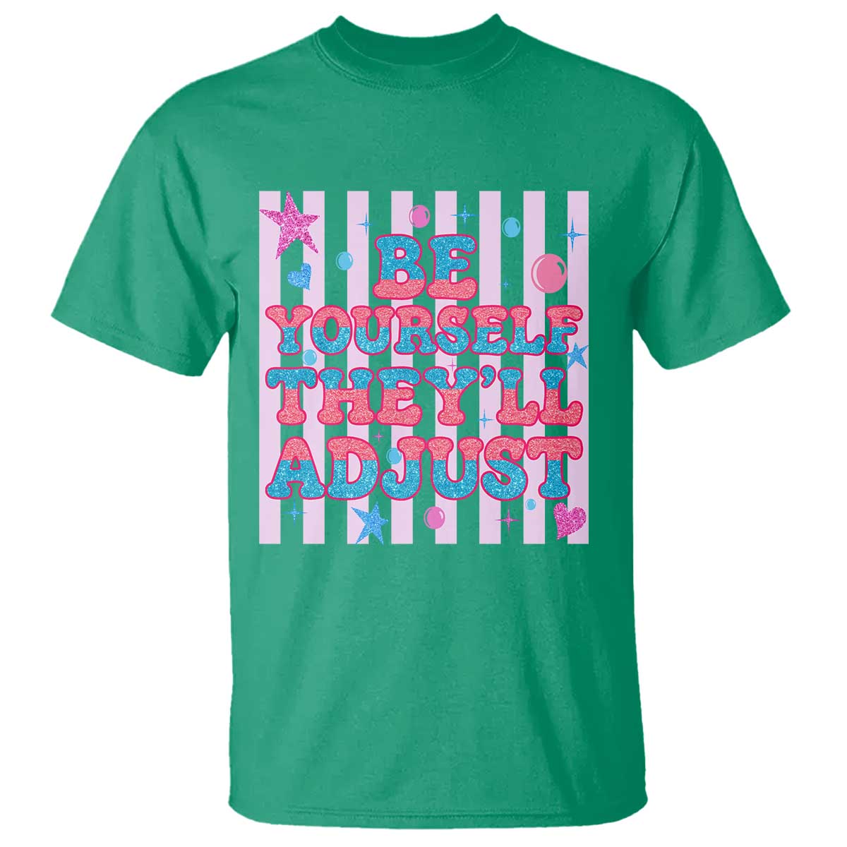 Striped Glitter Effect Printed Trans Rights T Shirt Be Yourself They Will Adjust
