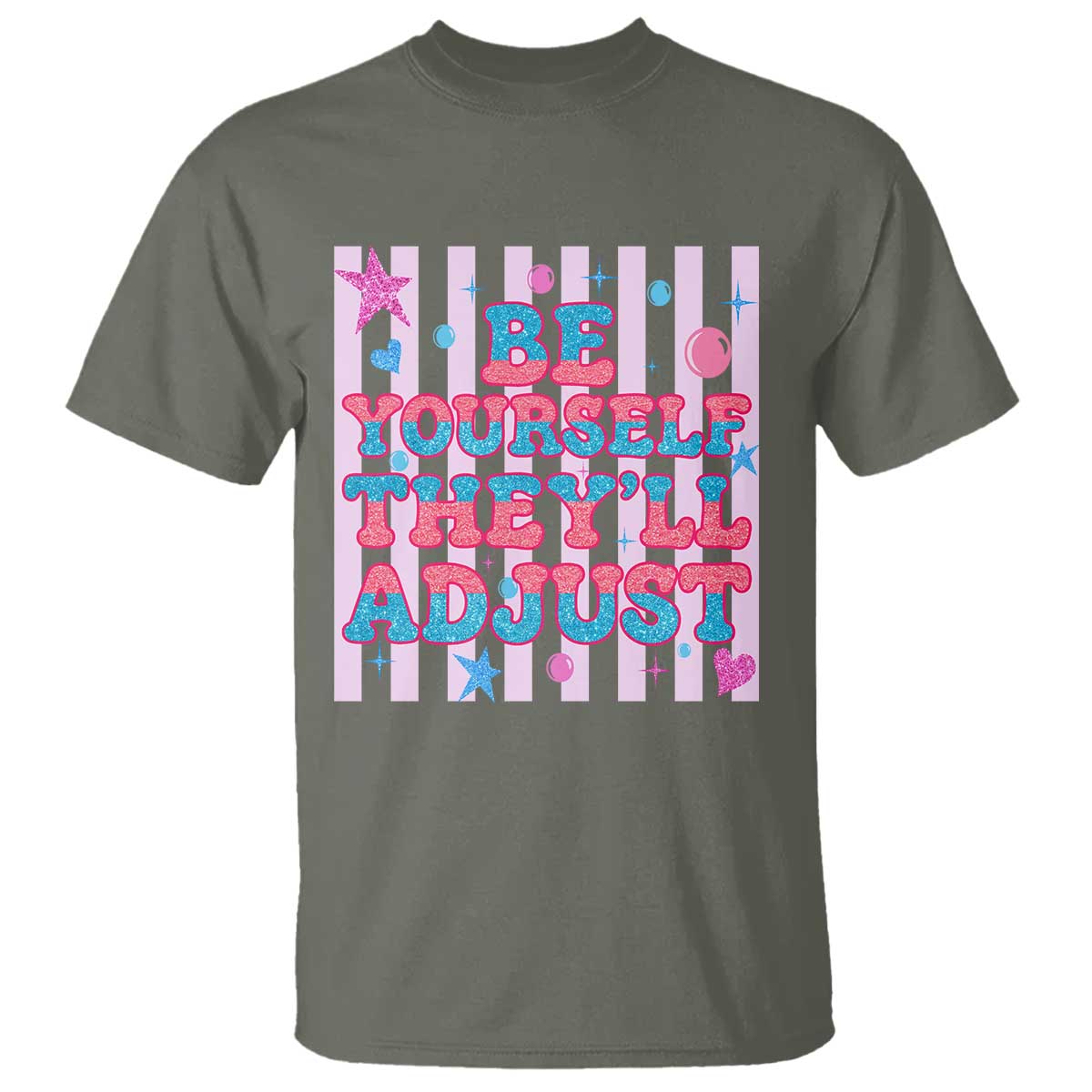 Striped Glitter Effect Printed Trans Rights T Shirt Be Yourself They Will Adjust