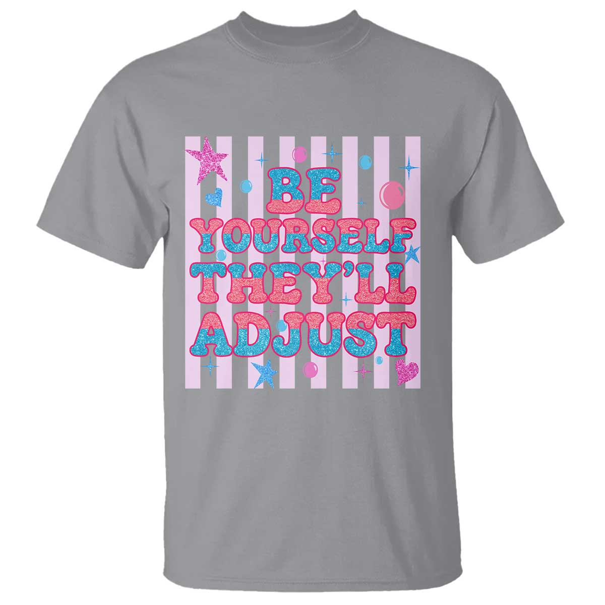 Striped Glitter Effect Printed Trans Rights T Shirt Be Yourself They Will Adjust