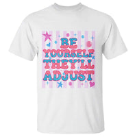 Striped Glitter Effect Printed Trans Rights T Shirt Be Yourself They Will Adjust