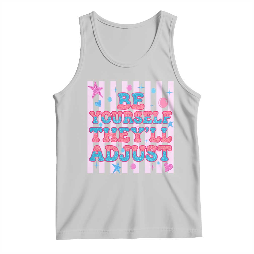 Striped Glitter Effect Printed Trans Rights Tank Top Be Yourself They Will Adjust