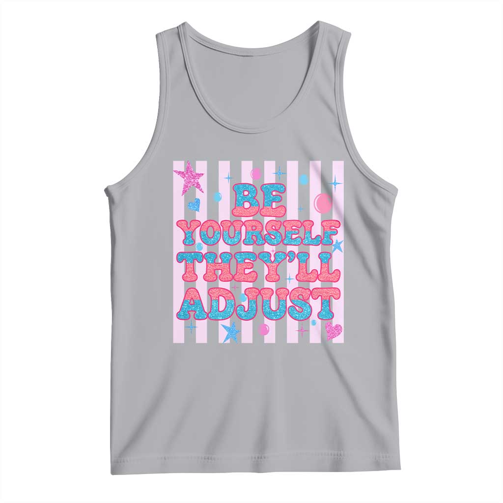 Striped Glitter Effect Printed Trans Rights Tank Top Be Yourself They Will Adjust