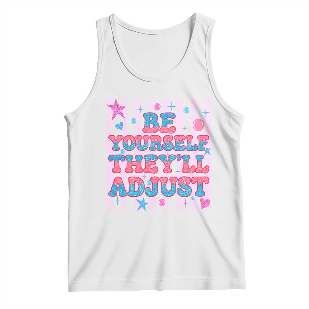 Striped Glitter Effect Printed Trans Rights Tank Top Be Yourself They Will Adjust
