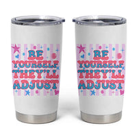Striped Glitter Effect Printed Trans Rights Tumbler Cup Be Yourself They Will Adjust