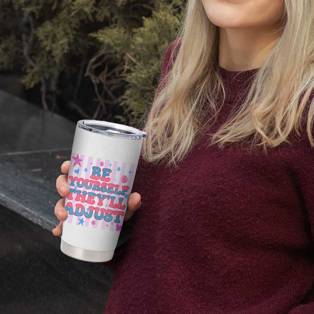 Striped Glitter Effect Printed Trans Rights Tumbler Cup Be Yourself They Will Adjust