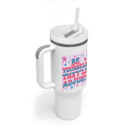 Striped Glitter Effect Printed Trans Rights Tumbler With Handle Be Yourself They Will Adjust