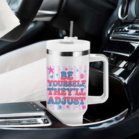 Striped Glitter Effect Printed Trans Rights Tumbler With Handle Be Yourself They Will Adjust