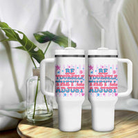 Striped Glitter Effect Printed Trans Rights Tumbler With Handle Be Yourself They Will Adjust