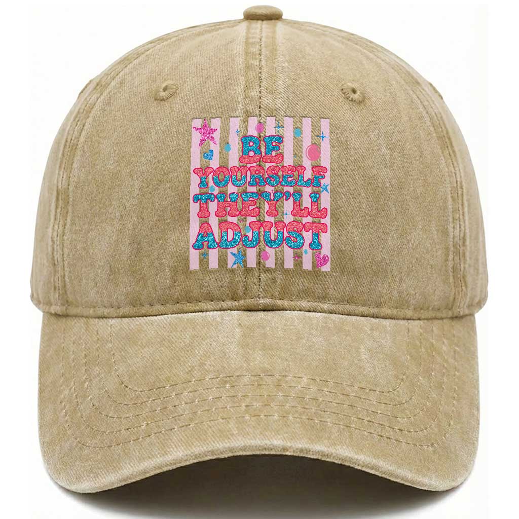 Striped Glitter Effect Printed Trans Rights Washed Cotton Baseball Cap Be Yourself They Will Adjust