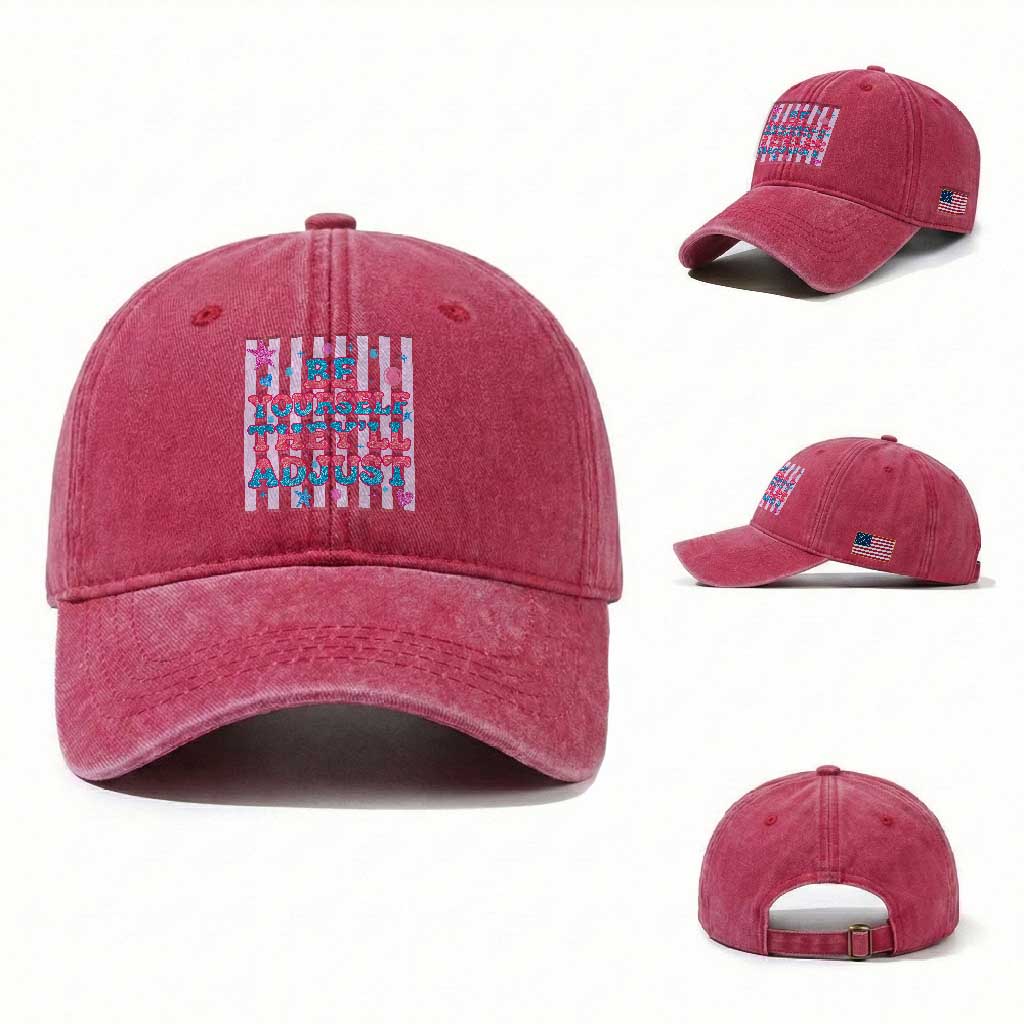 Striped Glitter Effect Printed Trans Rights Washed Cotton Baseball Cap Be Yourself They Will Adjust