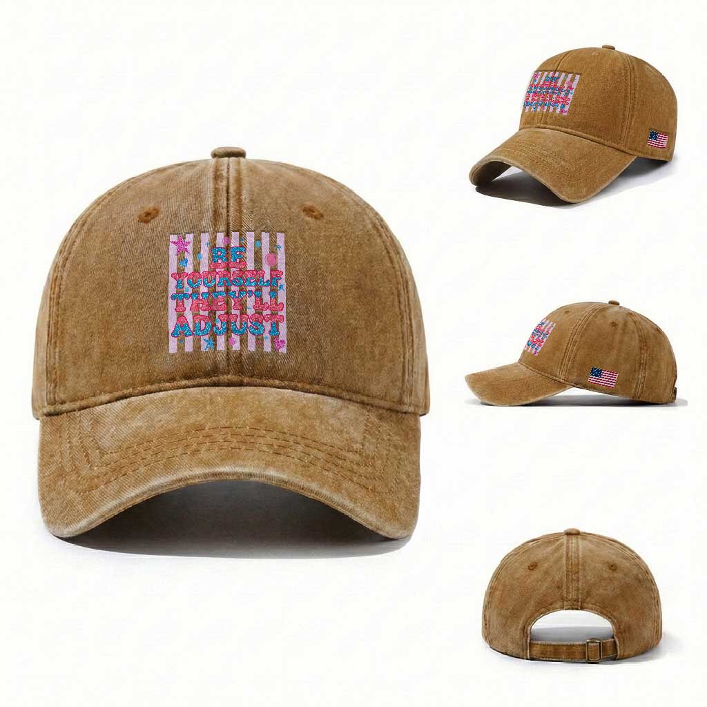 Striped Glitter Effect Printed Trans Rights Washed Cotton Baseball Cap Be Yourself They Will Adjust