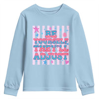 Striped Glitter Effect Printed Trans Rights Youth Sweatshirt Be Yourself They Will Adjust