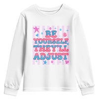Striped Glitter Effect Printed Trans Rights Youth Sweatshirt Be Yourself They Will Adjust