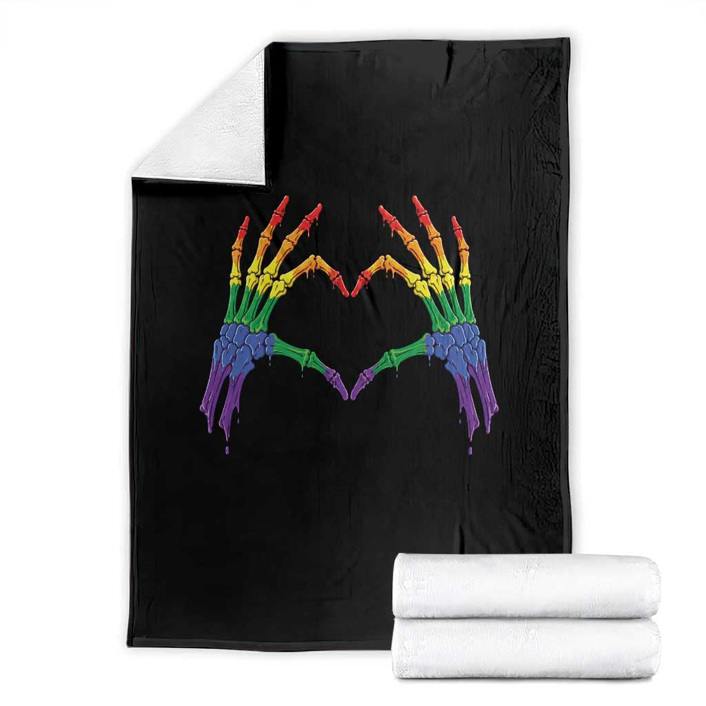 Rainbow Skeleton Heart Hands Throw Blanket LGBTQ Pride Support Graphic