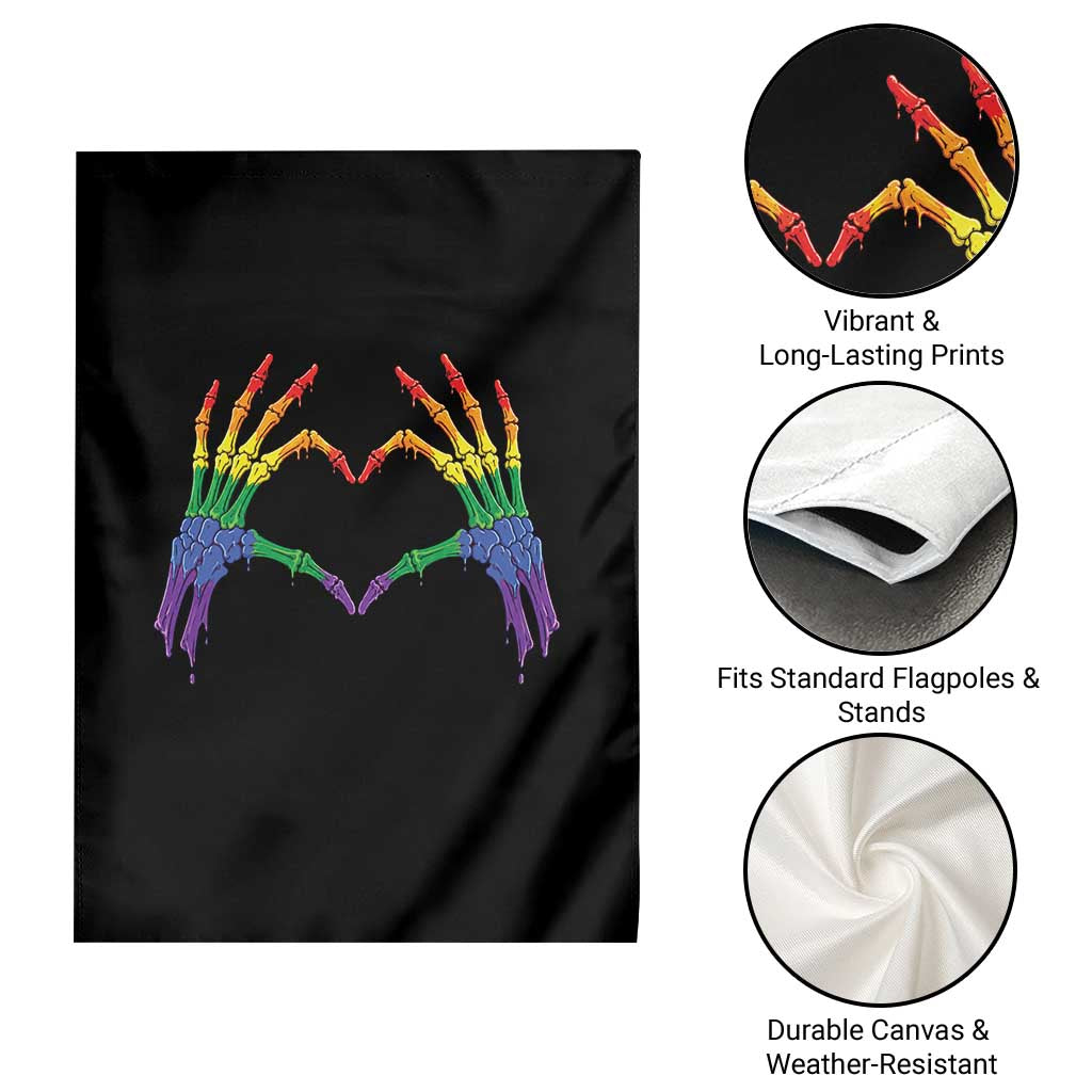 Rainbow Skeleton Heart Hands Garden Flag LGBTQ Pride Support Graphic