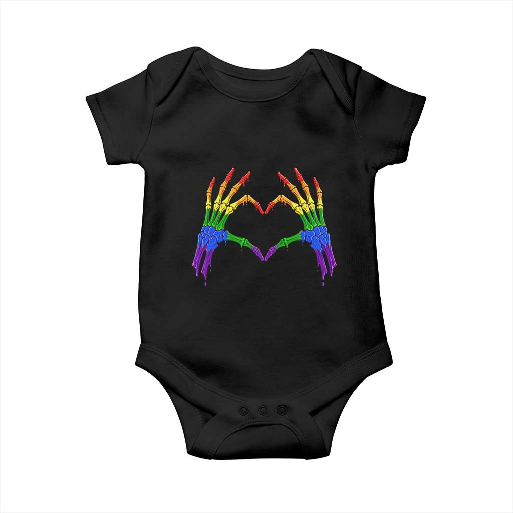 Rainbow Skeleton Heart Hands Baby Onesie LGBTQ Pride Support Graphic