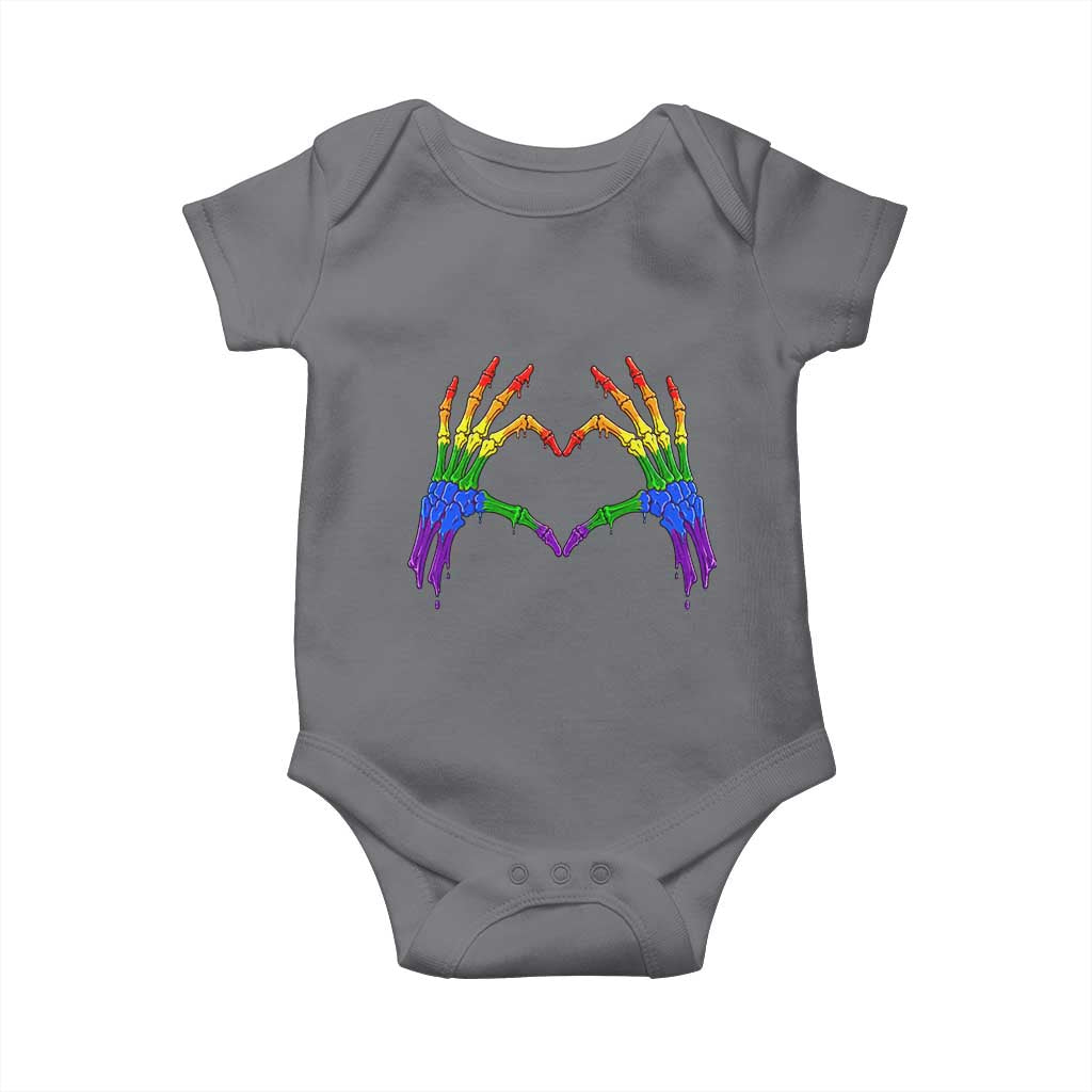 Rainbow Skeleton Heart Hands Baby Onesie LGBTQ Pride Support Graphic