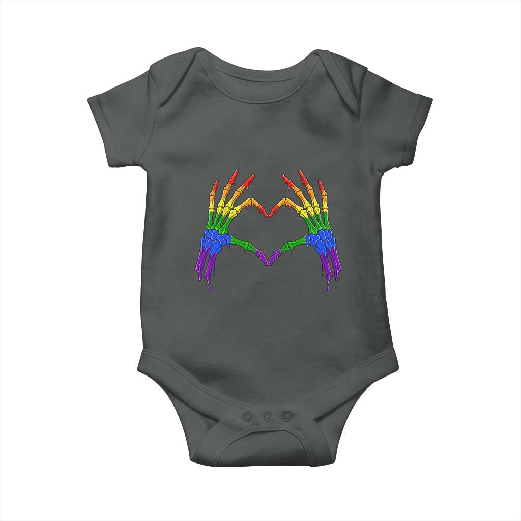 Rainbow Skeleton Heart Hands Baby Onesie LGBTQ Pride Support Graphic