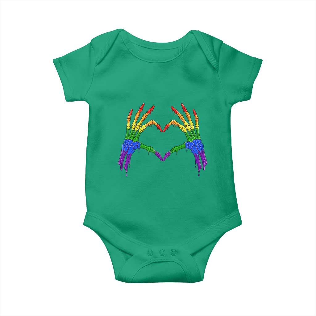 Rainbow Skeleton Heart Hands Baby Onesie LGBTQ Pride Support Graphic