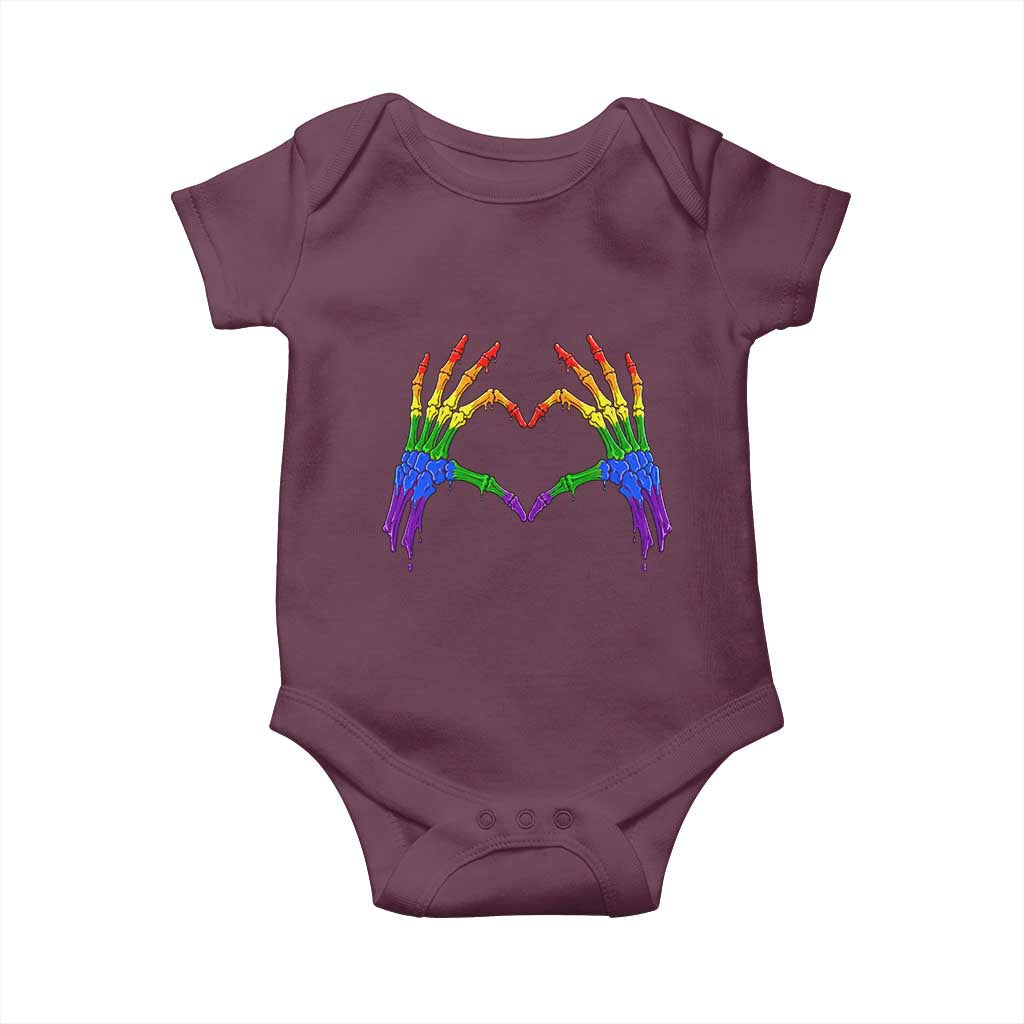 Rainbow Skeleton Heart Hands Baby Onesie LGBTQ Pride Support Graphic
