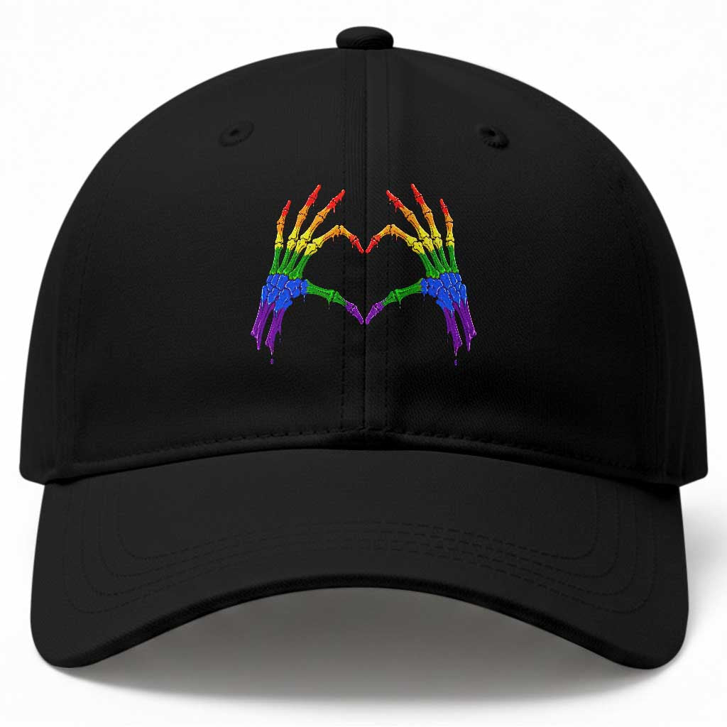 Rainbow Skeleton Heart Hands Baseball Cap LGBTQ Pride Support Graphic