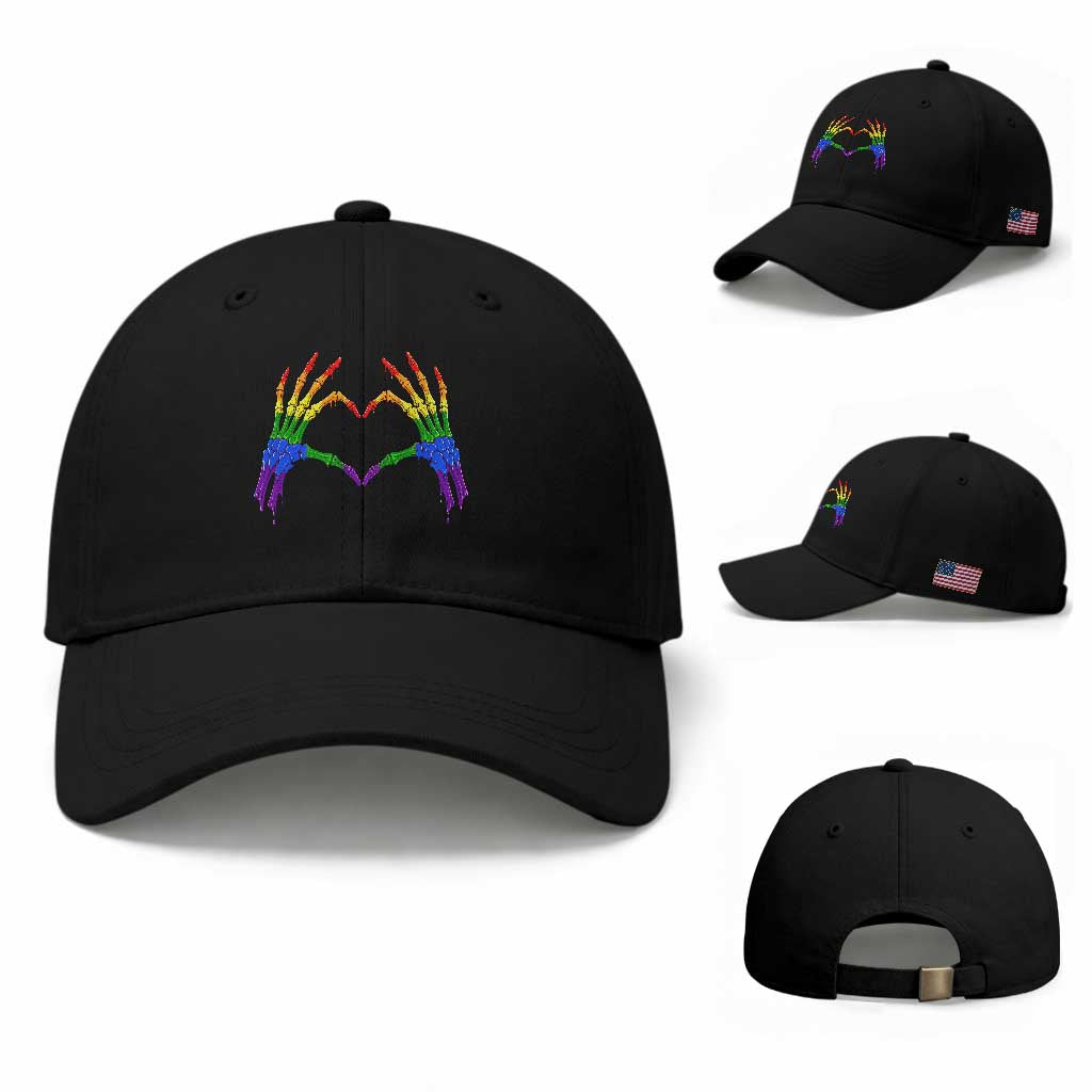 Rainbow Skeleton Heart Hands Baseball Cap LGBTQ Pride Support Graphic