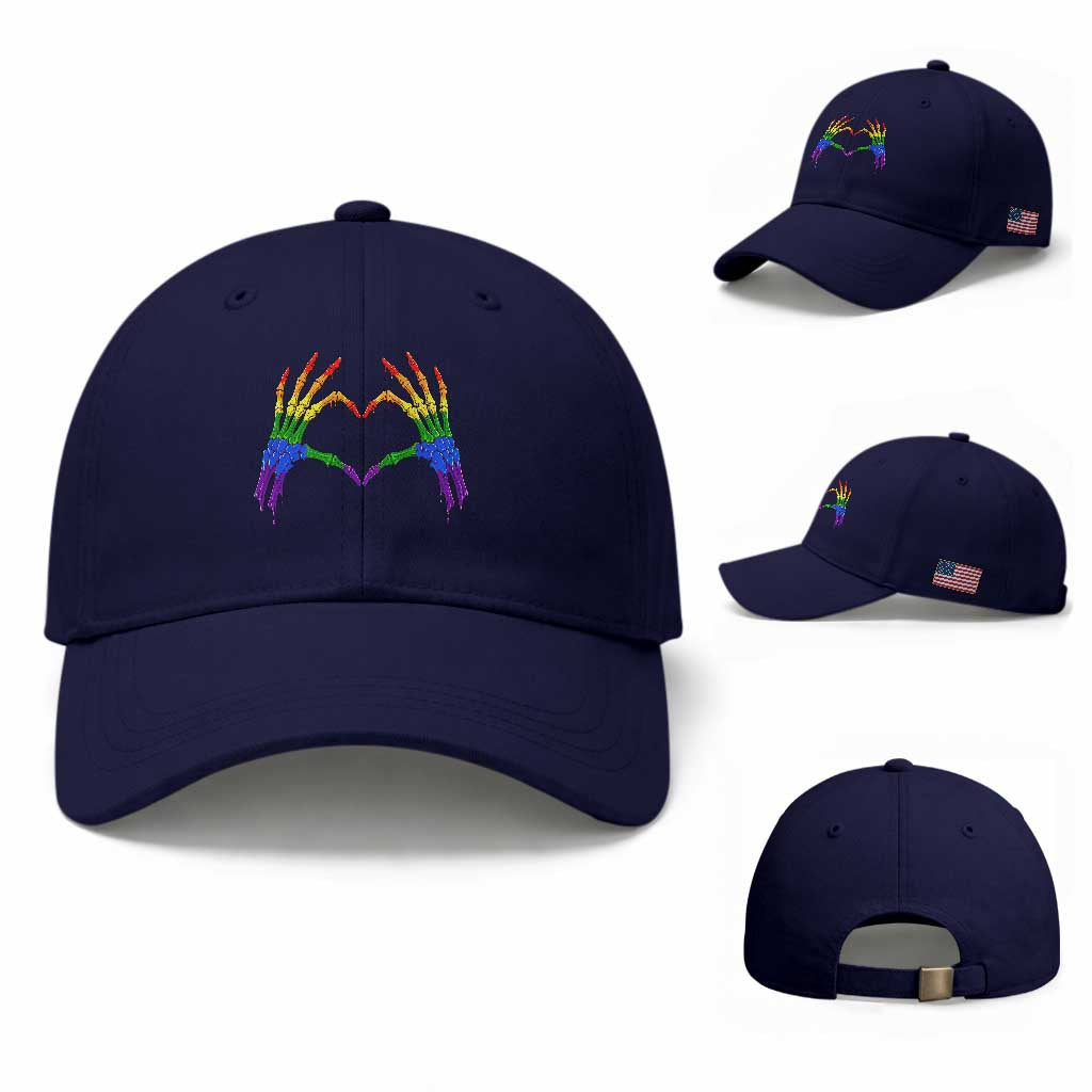 Rainbow Skeleton Heart Hands Baseball Cap LGBTQ Pride Support Graphic