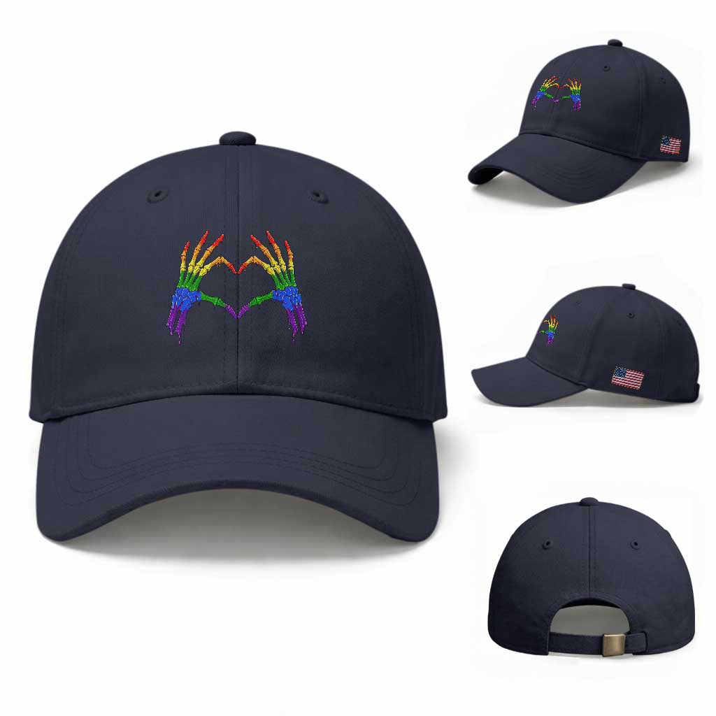 Rainbow Skeleton Heart Hands Baseball Cap LGBTQ Pride Support Graphic