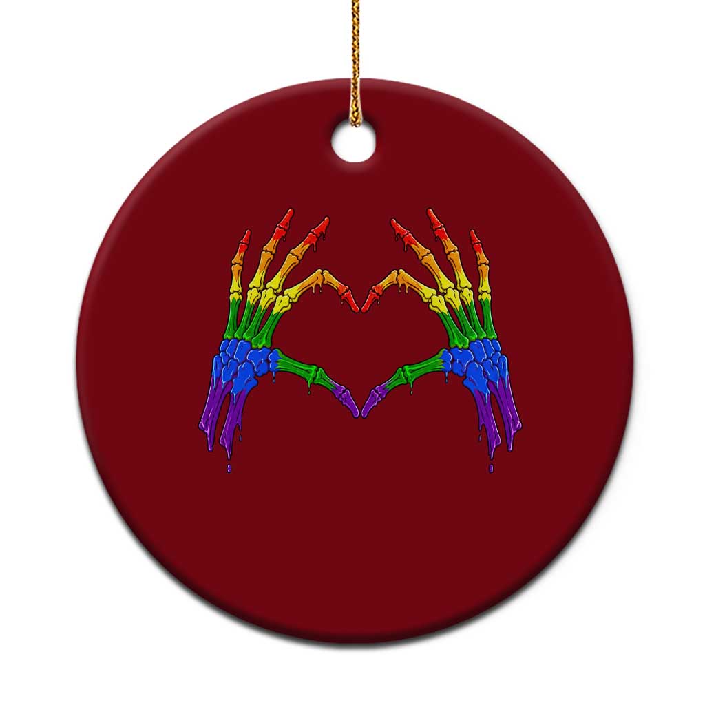 Rainbow Skeleton Heart Hands Ceramic Ornament LGBTQ Pride Support Graphic