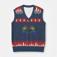 Rainbow Skeleton Heart Hands V-Neck Knit Sweater Vest LGBTQ Pride Support Graphic